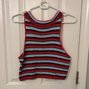 Striped Knit Tank Top - Red and Blue